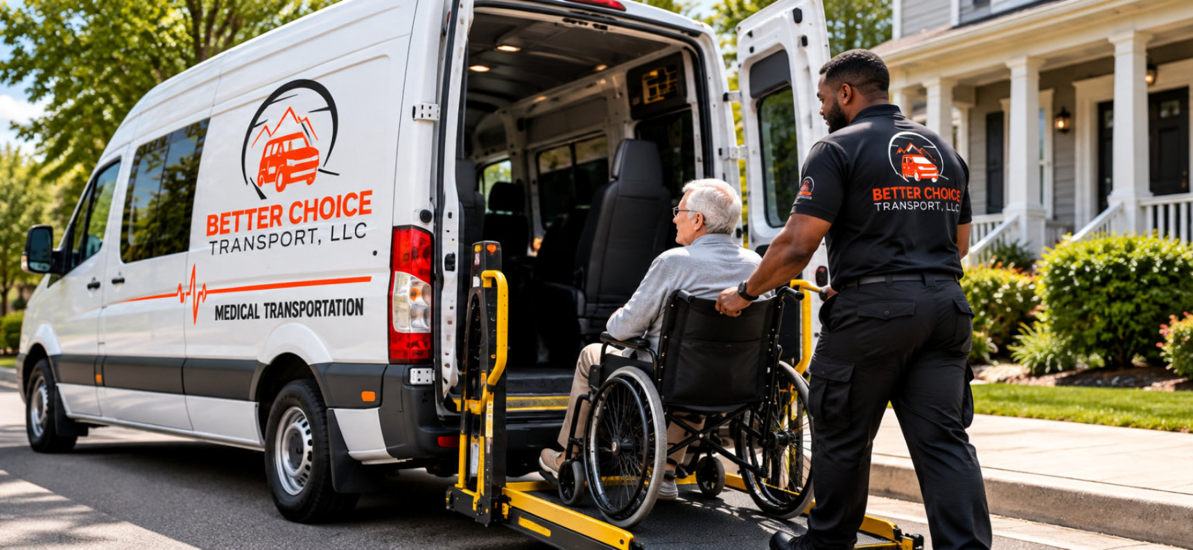 man assisting disabled person unto the van