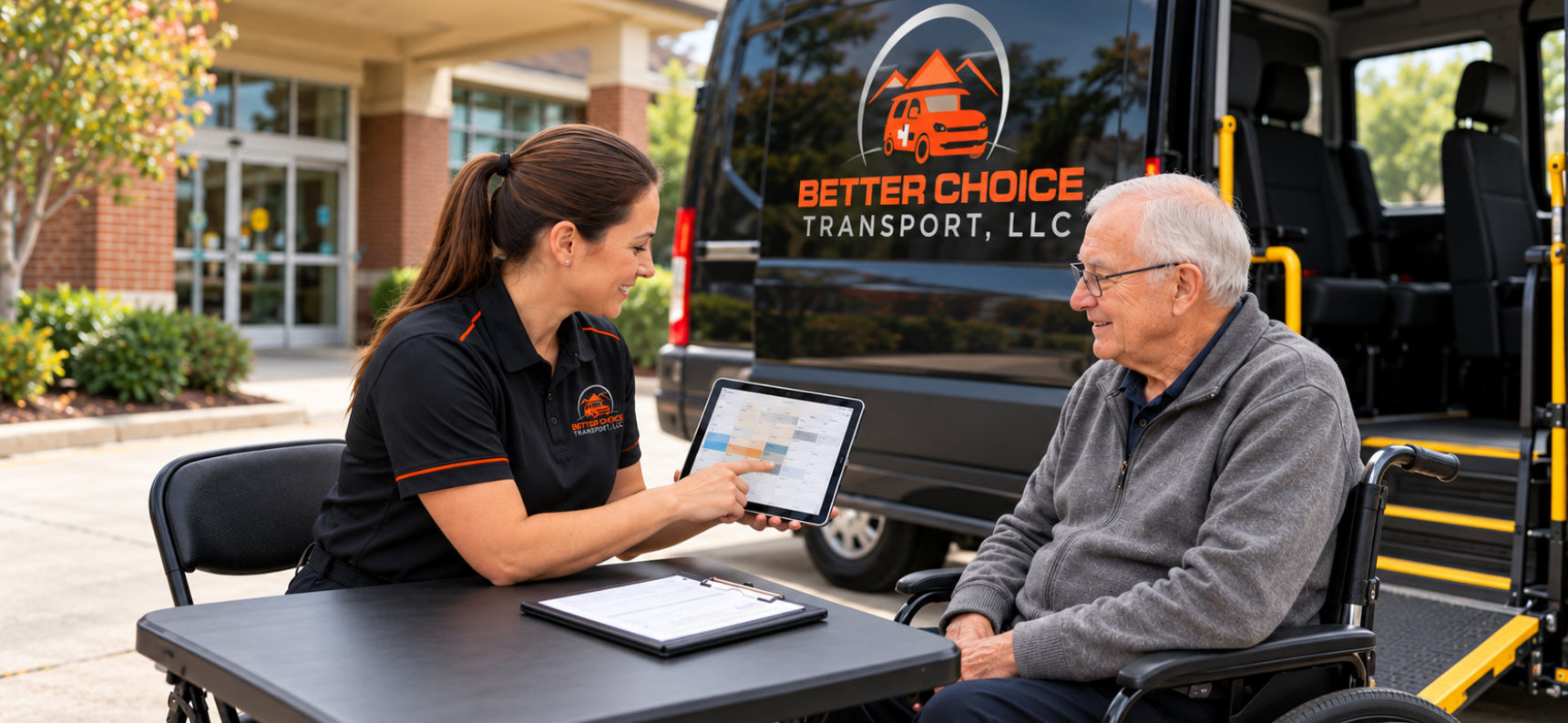 elderly man talking to a woman
