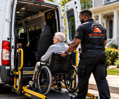 elderly getting assisted by man